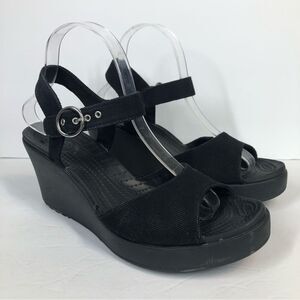 Crocs Hanalei Platform Wedge Sandals Black Croslite Canvas Women's Size 10